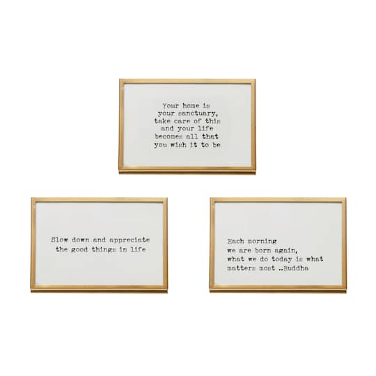 6&#x22; Metal &#x26; Glass Life Quotes Framed Tabletop D&#xE9;cor Set